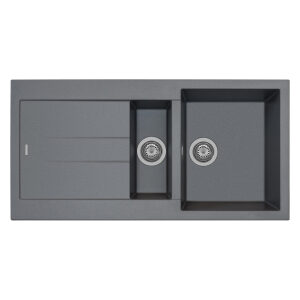 Fregadero moderno gris con dos cubetas